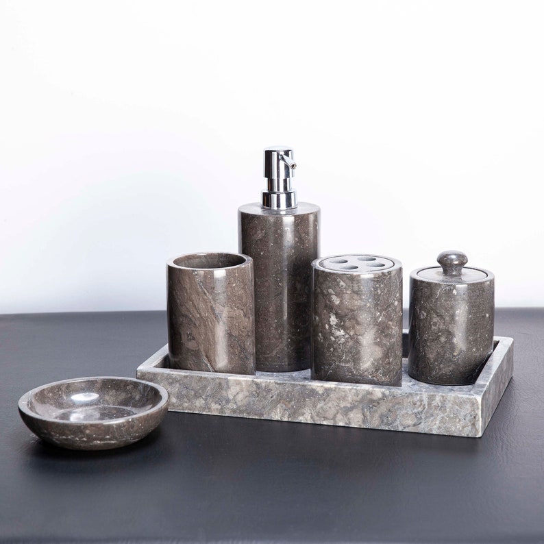 6 Piece Marble Bathroom Accessory Set Etsy