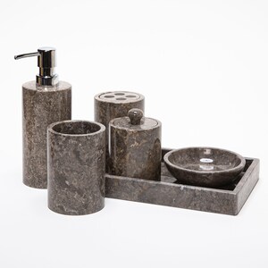 Toros Black Marble Bathroom Accessory Set, Luxury Handmade Stone Décor