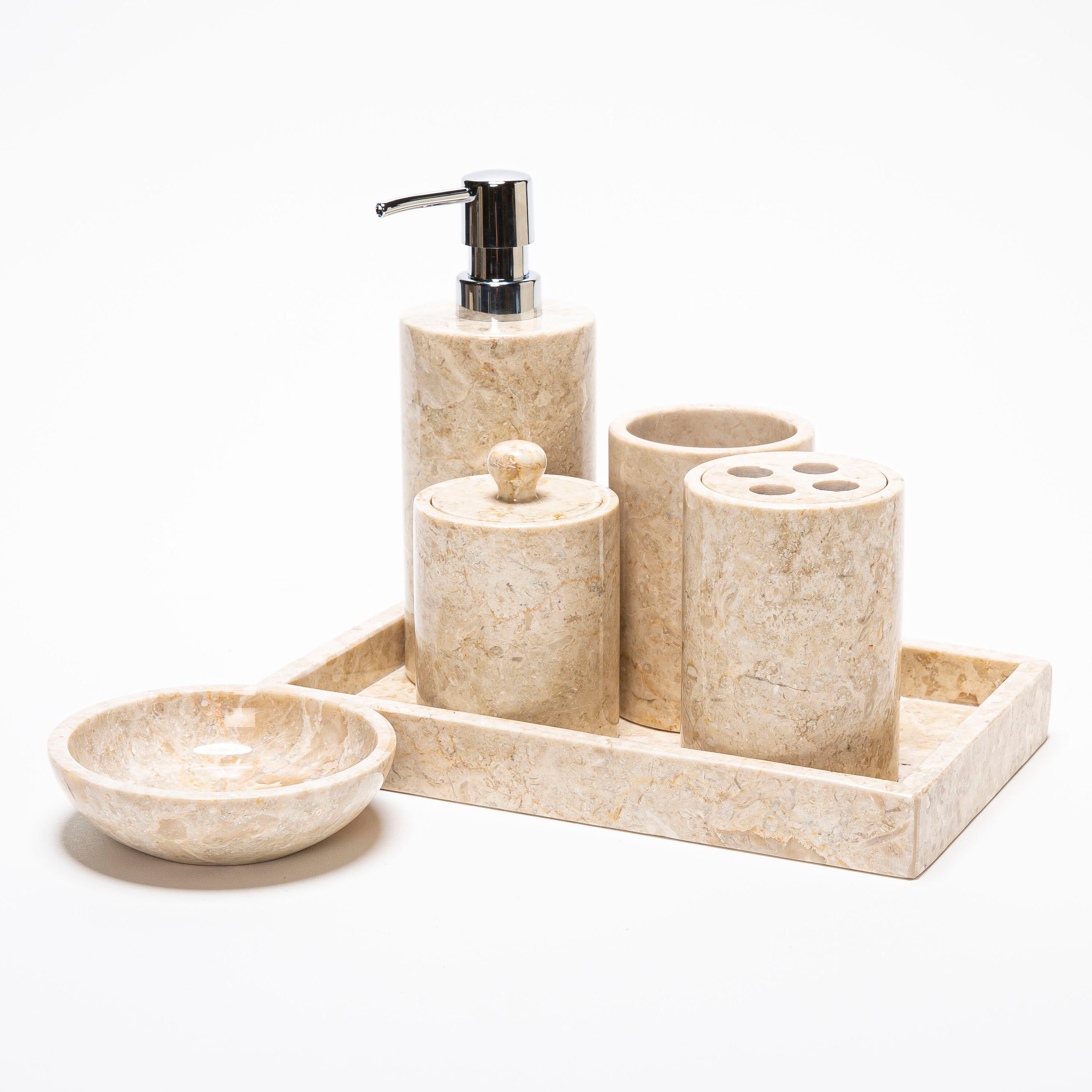 6 Piece Marble Bathroom Accessory Set Cream Etsy