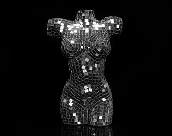 Mosaic Woman Mannequin Bust Black Glass 14" Tall