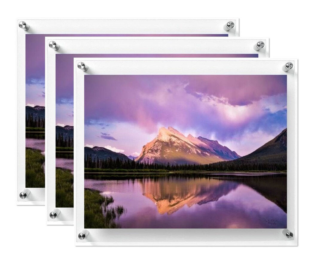 3 Pack Clear Acrylic Wall Mount Floating Frameless Picture Frames 16