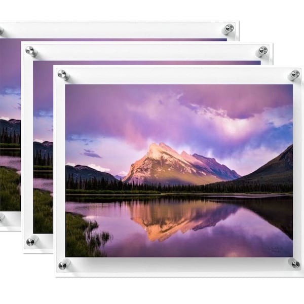 3 Pack Clear Acrylic Wall Mount Floating Frameless Picture Frames (16 Sizes): Double Panel Display Metal Standoff Photos Artwork Posters