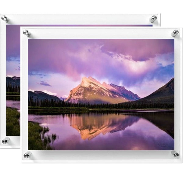 2 Pack Clear Acrylic Wall Mount Floating Frameless Picture Frames (16 Sizes): Double Panel Display Metal Standoff Photos Artwork Posters