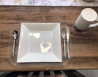 Clear Acrylic Place Mats and Coasters - 3 mm. Non-Slip, Waterproof Lucite Plexiglass Protector Placemats