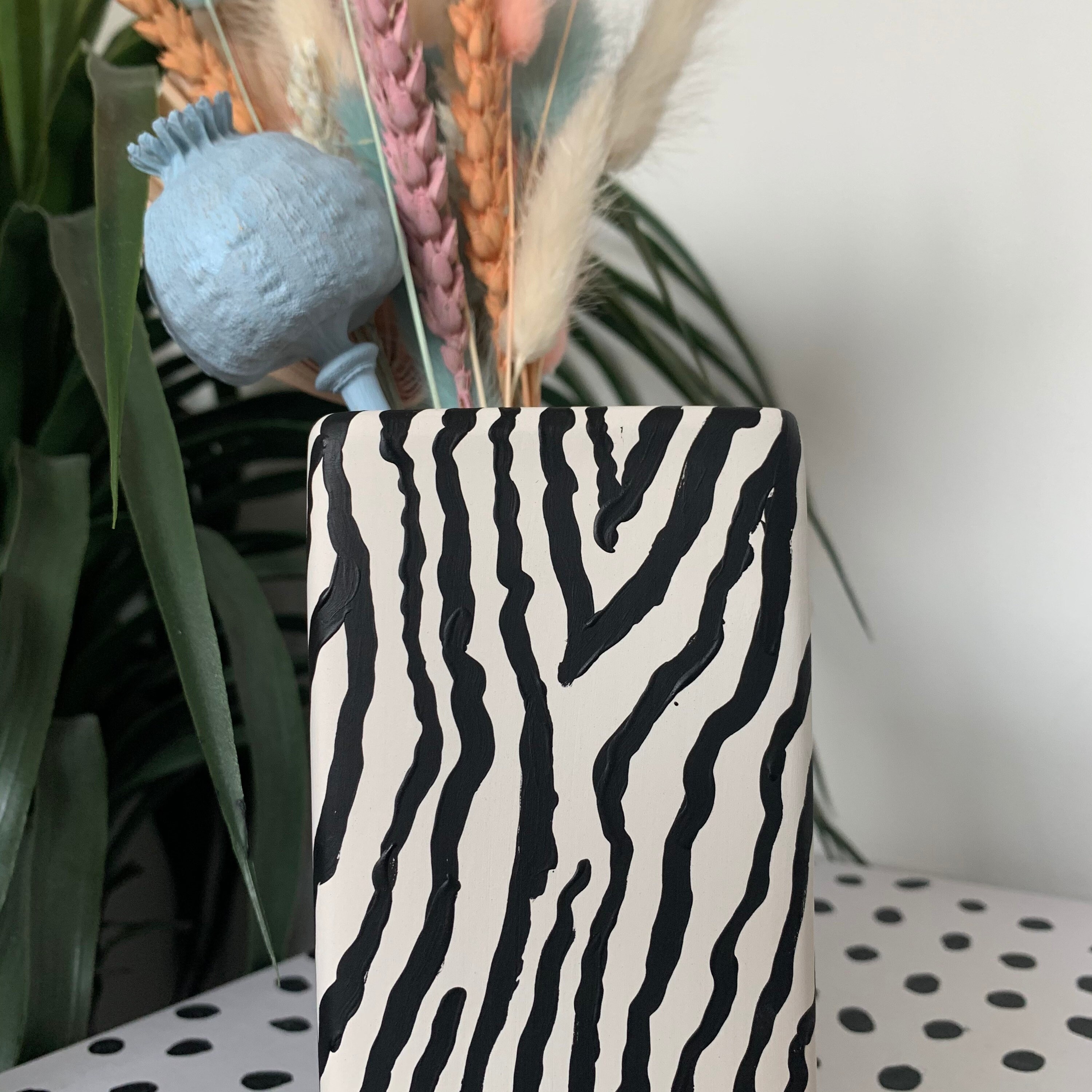 Hand Painted Ceramic Zebra Print Vase Black and White Home Etsy