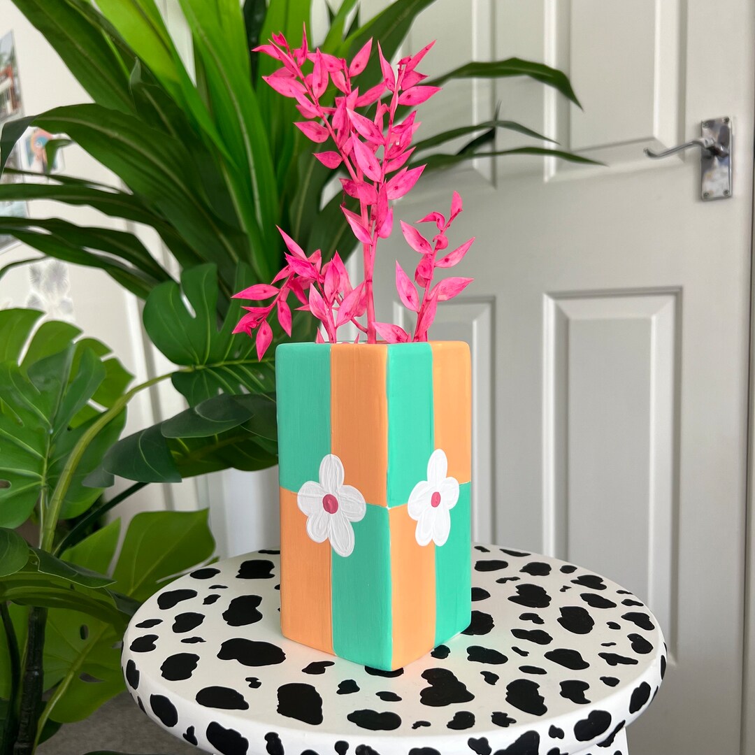 Hand Painted Ditsy Retro Flower Ceramic Vase Quirky Colourful Etsy UK