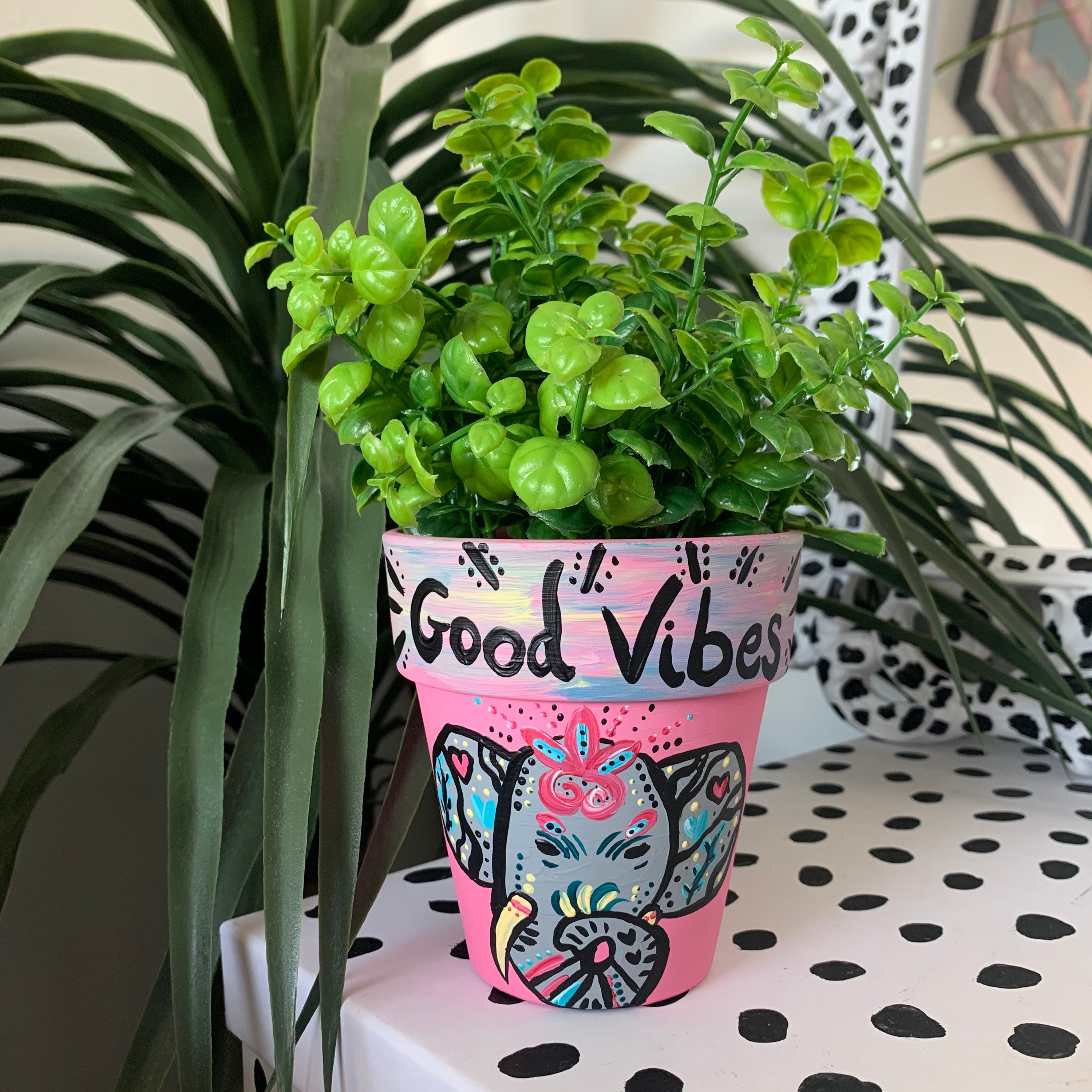 Hand Painted Elephant Plant Pot Good Vibes Boho Pot Etsy UK