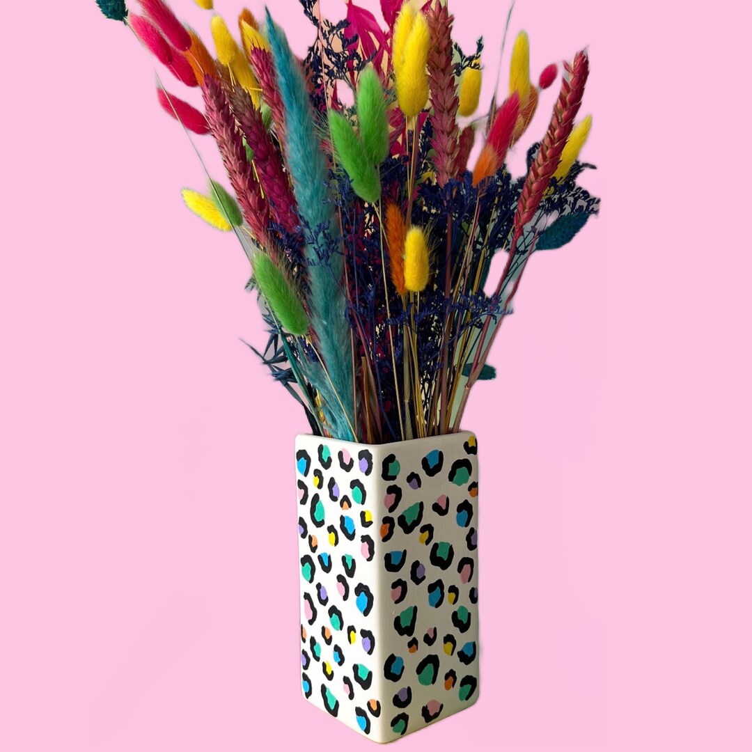 Rainbow Leopard Print Ceramic Vase Funky Colourful Home Decor Hand ...