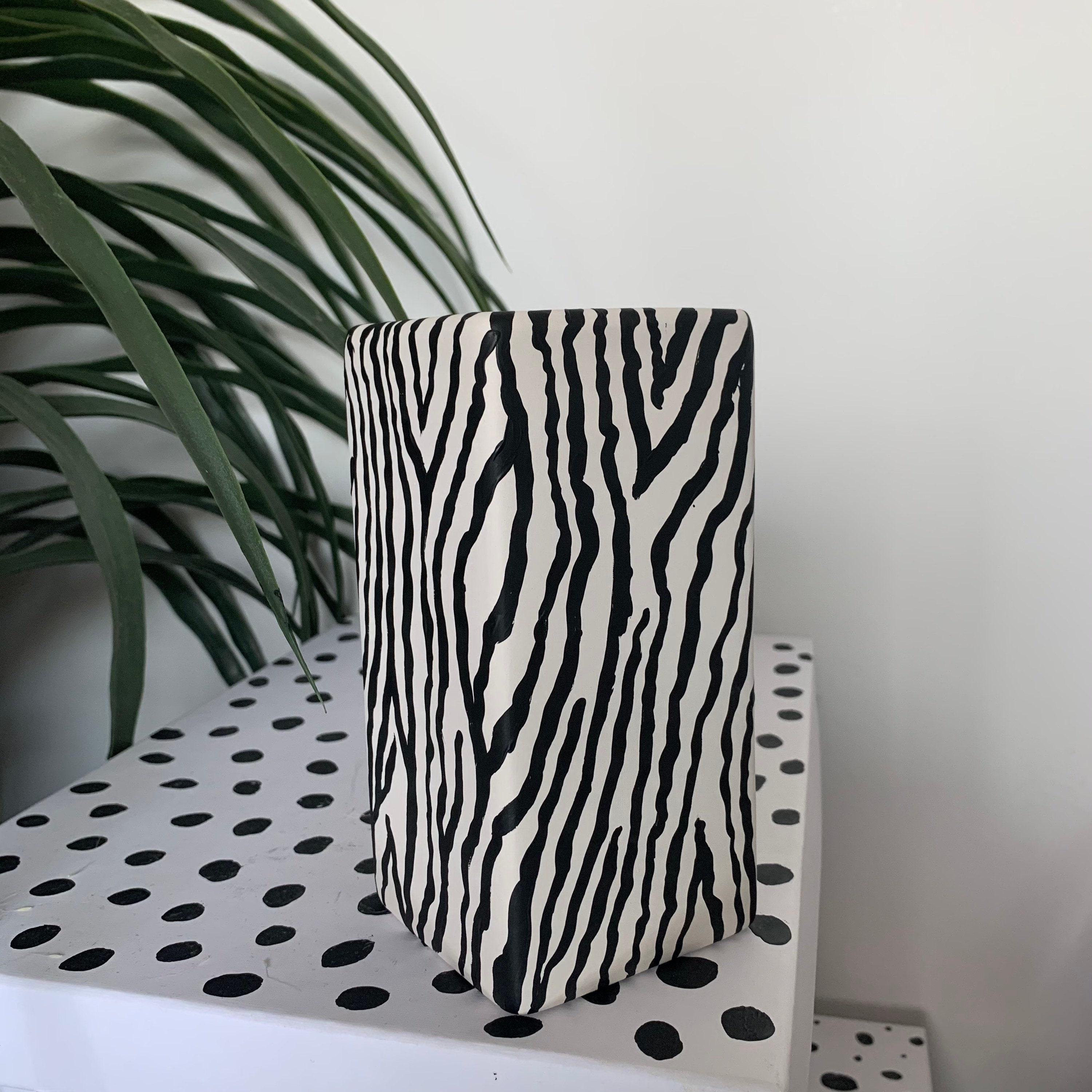 Hand Painted Ceramic Zebra Print Vase Black and White Home Etsy