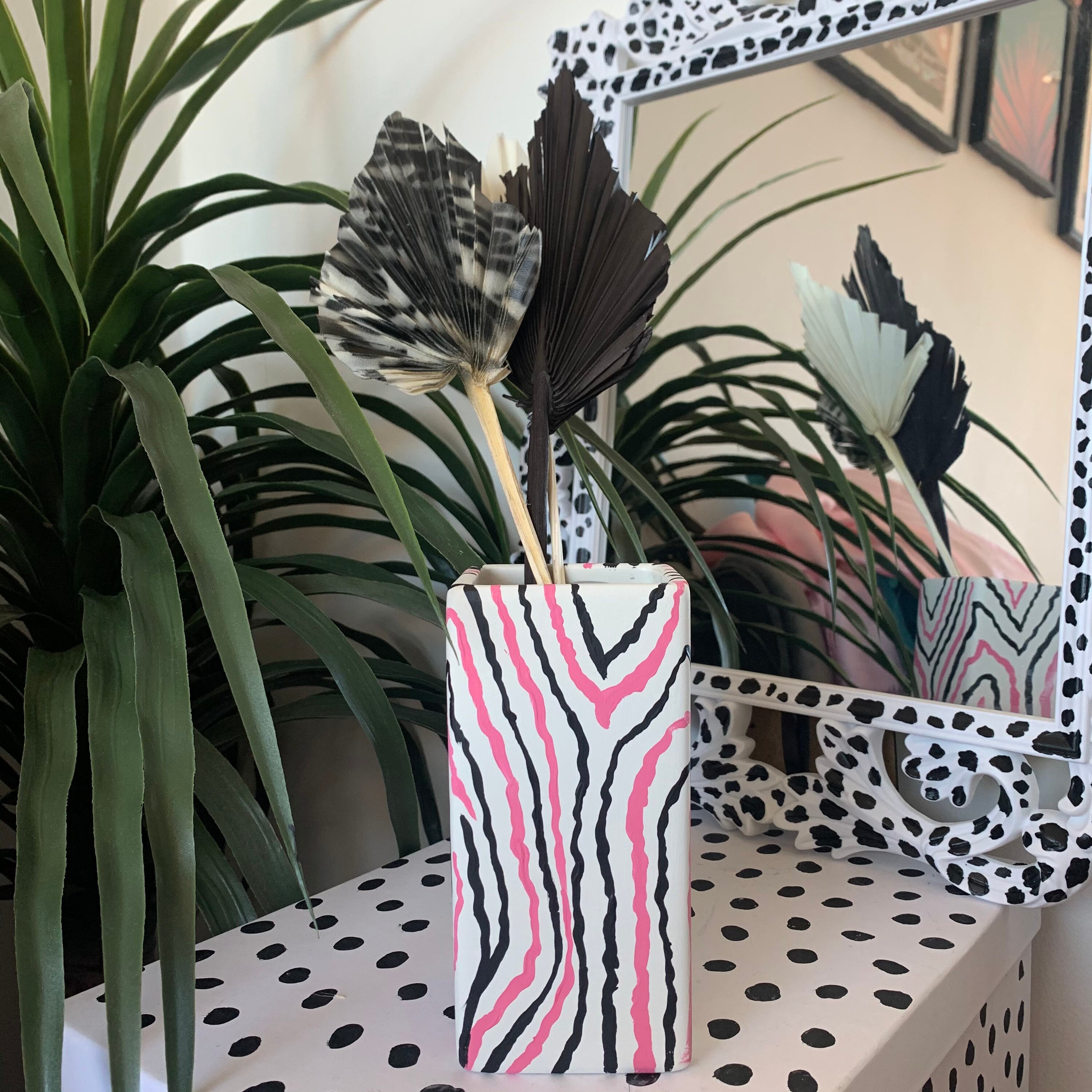 Hand Painted Zebra Print Vase Unglazed Ceramic Vase Pink Etsy