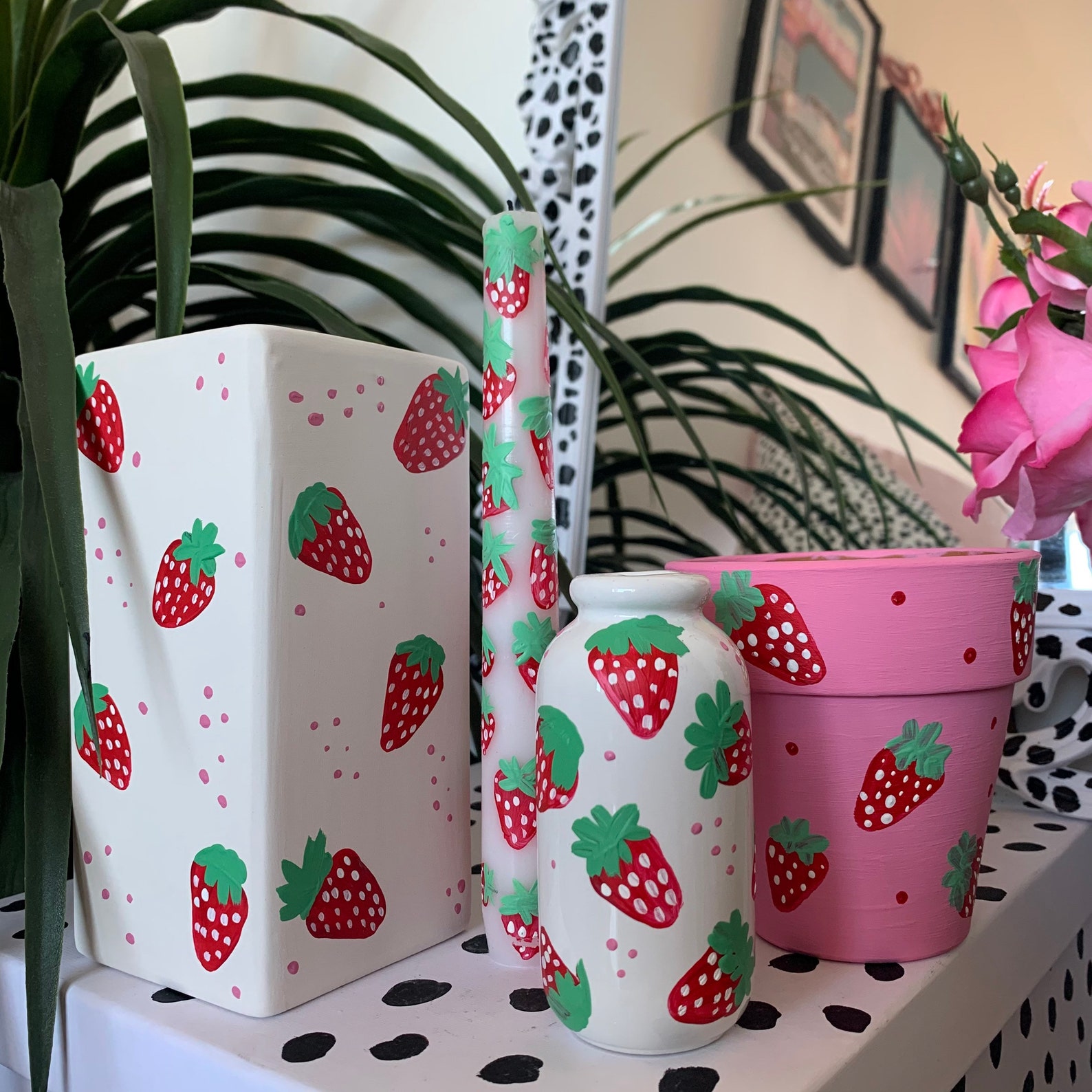 Hand Pained Strawberry Vase unglazed ceramic Flower Vase Etsy