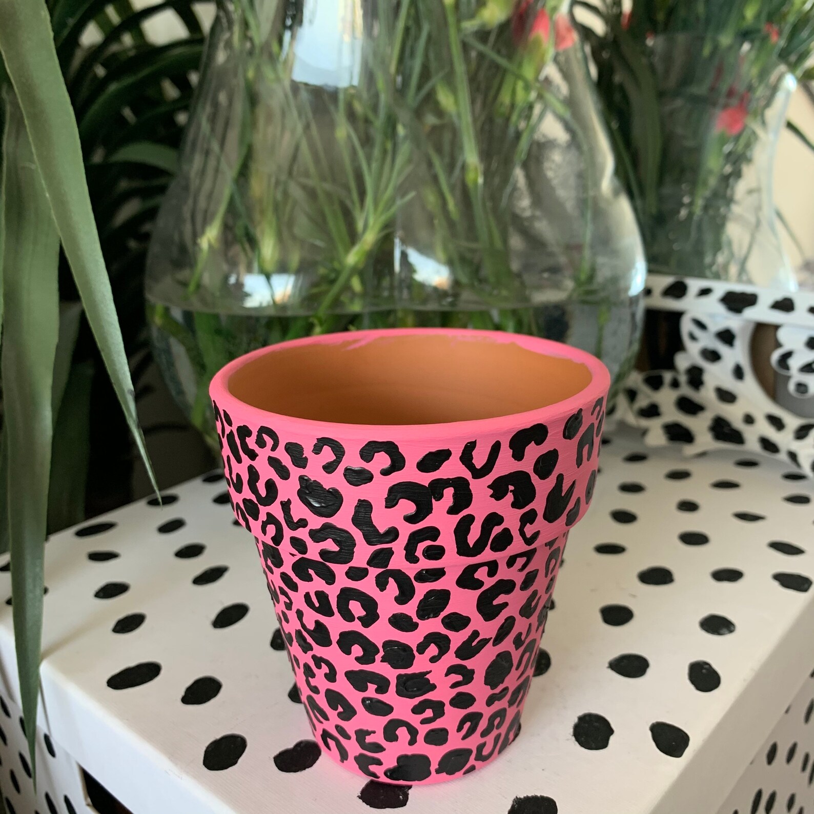 Hand Painted Pink Leopard Print Plant Pot Etsy