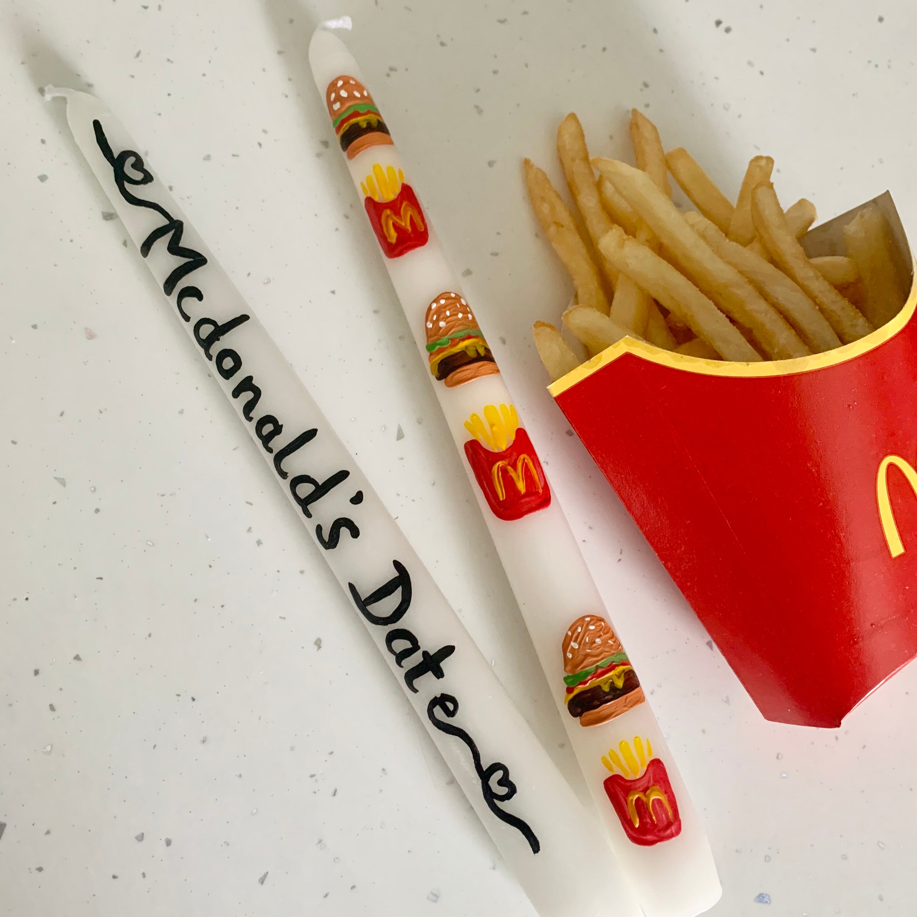 Hand Painted McDonalds Date Candles Set of 2 Burger and Fries Etsy