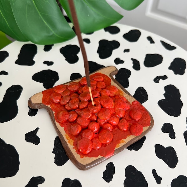 Beans on Toast Incence Holder Clay Dish Aesthetic Quirky Decor Handmade Handpainted Kitchen Fake Food Ornament