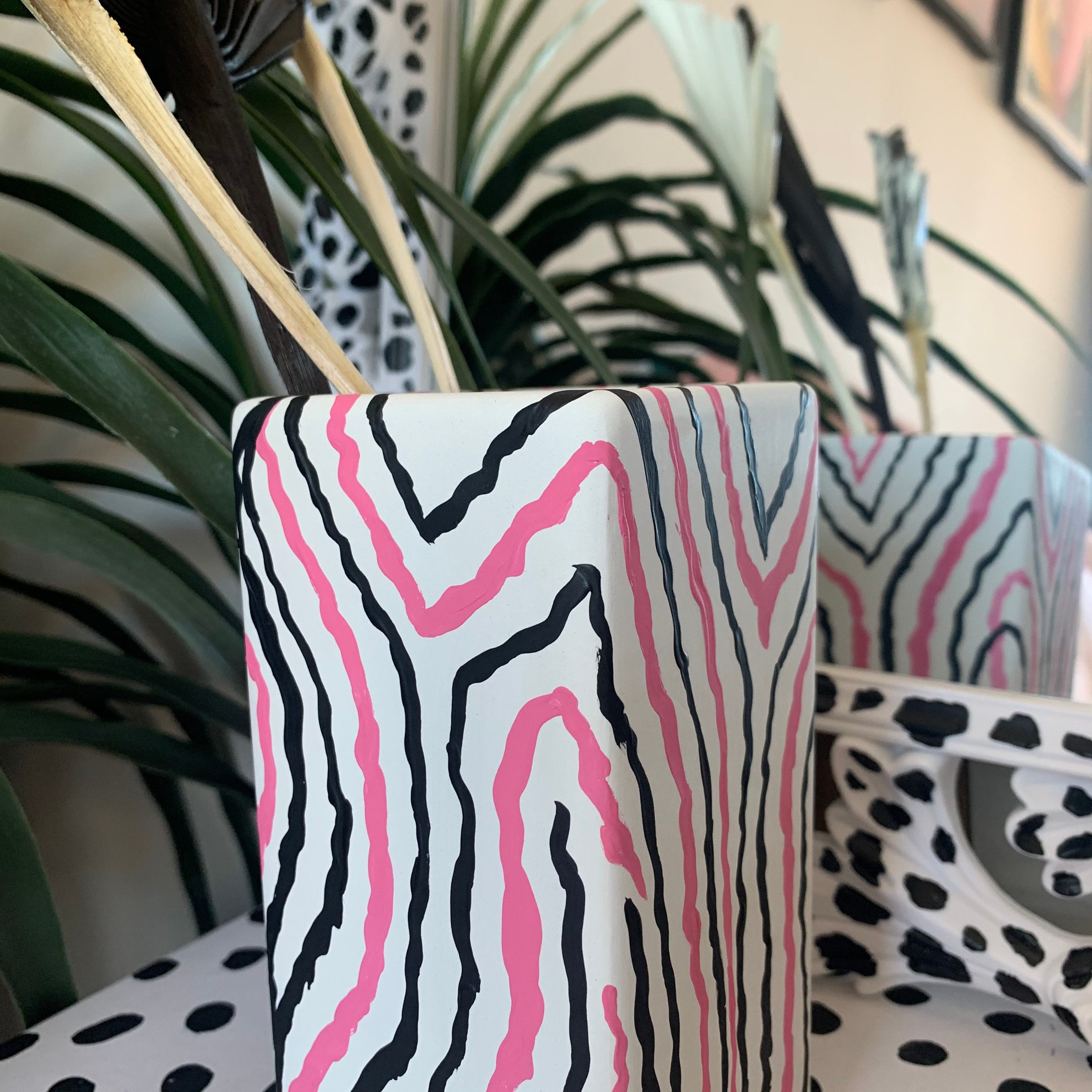 Hand Painted Zebra Print Vase Unglazed Ceramic Vase Pink Etsy