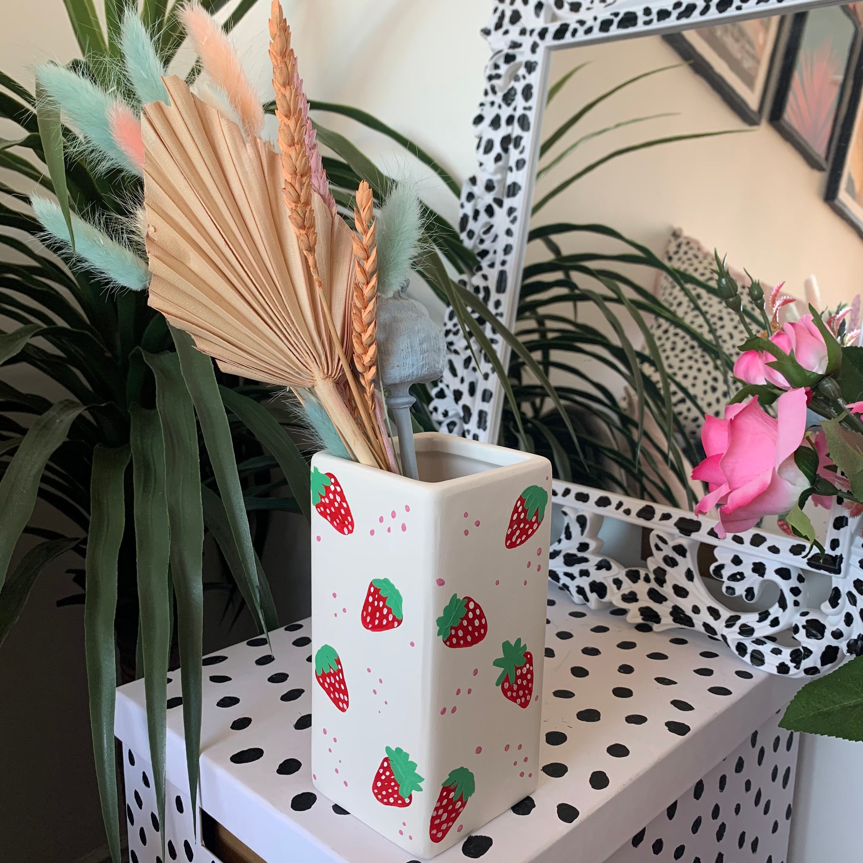 Hand Pained Strawberry Vase unglazed ceramic Flower Vase Etsy