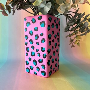 Hand Painted Pink and Blue Leopard Print Ceramic Vase - Etsy UK