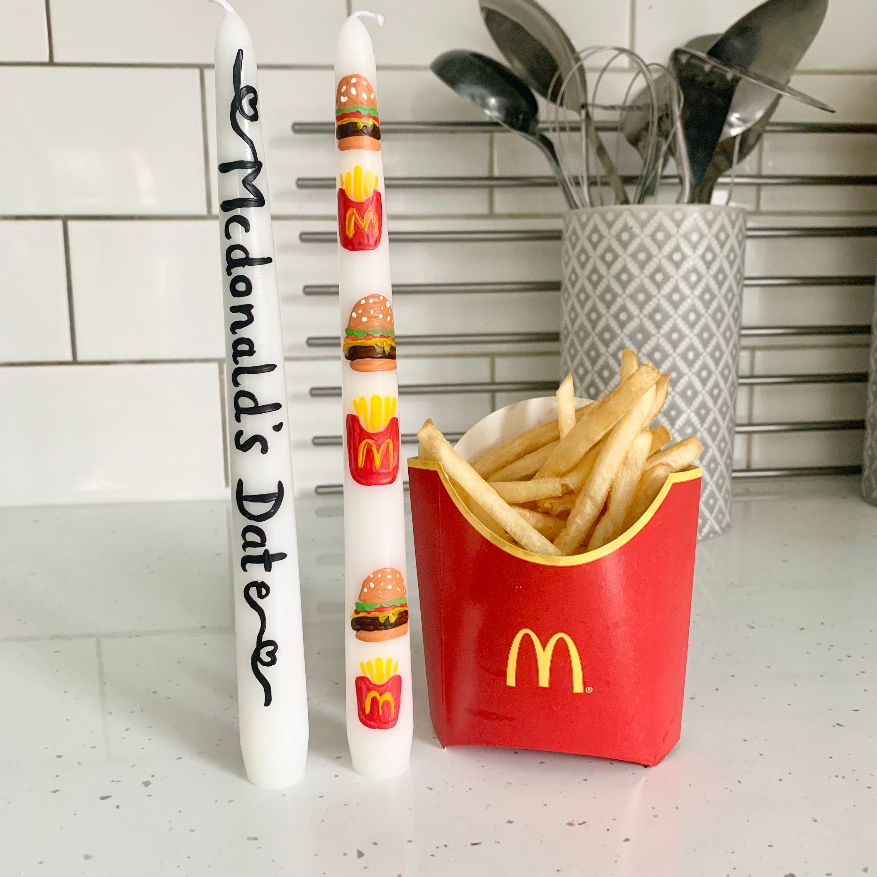 Hand Painted McDonalds Date Candles Set of 2 Burger and Fries Etsy