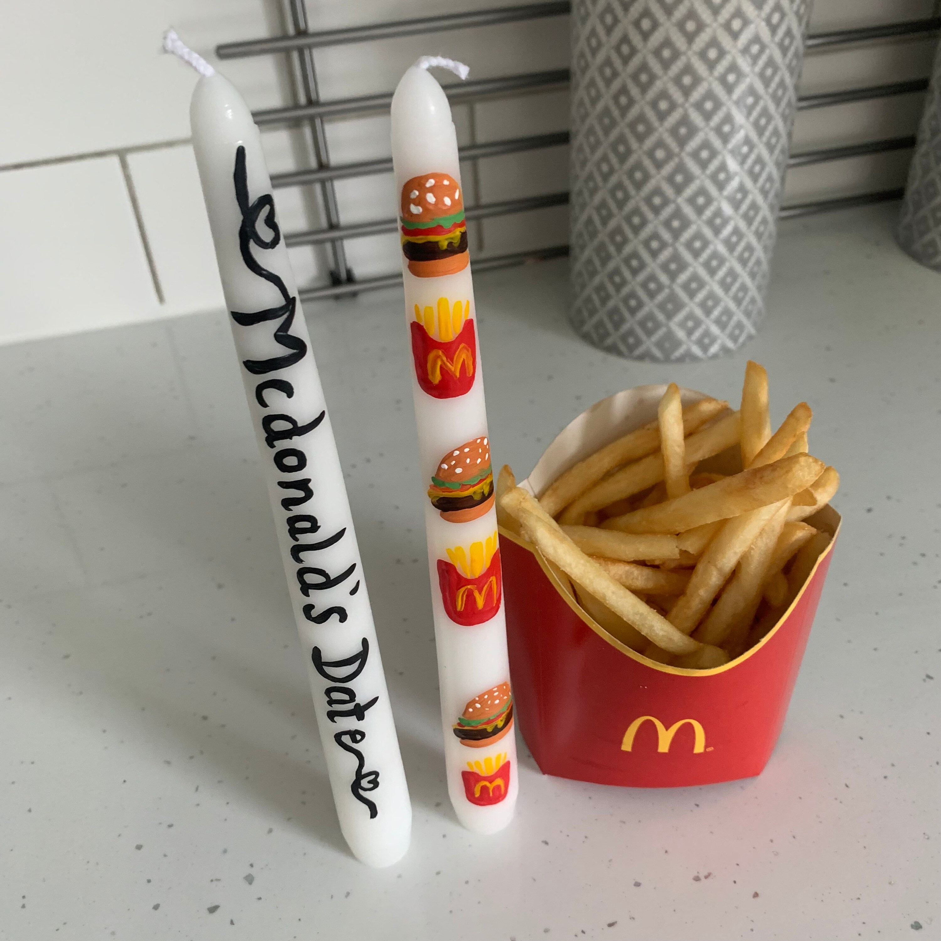 Hand Painted McDonalds Date Candles Set of 2 Burger and Fries Etsy