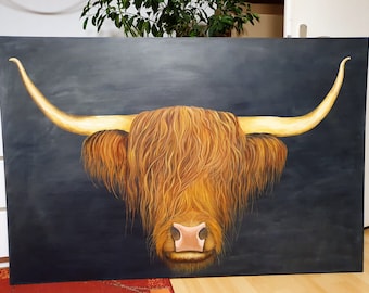 Original Painting "Hielan Coo" - Highland Cattle Portrait acrylic on canvas by Susanne Klimt