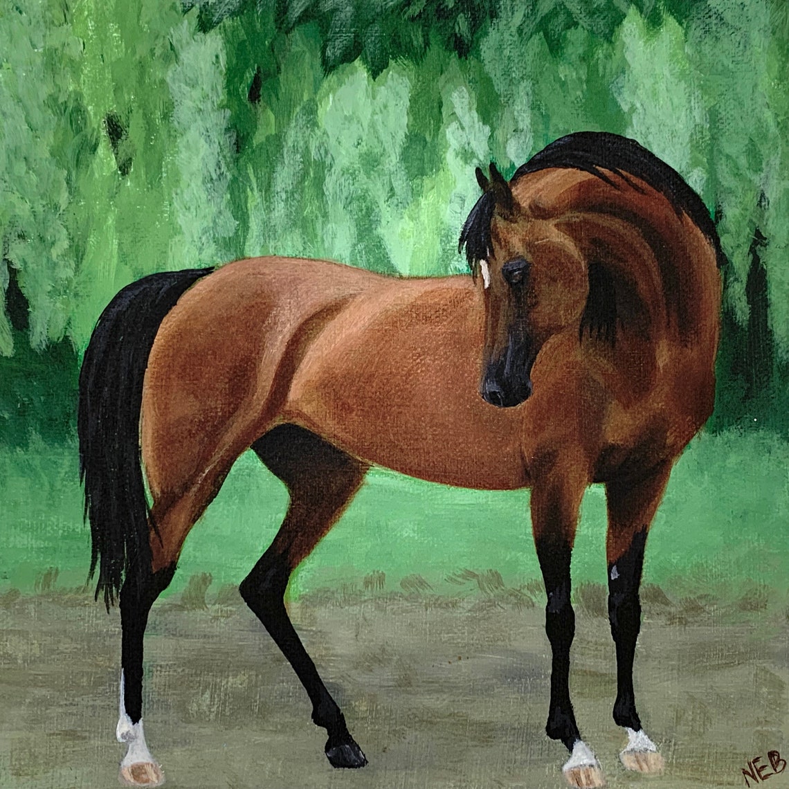Bay Horse Small Painting - Etsy