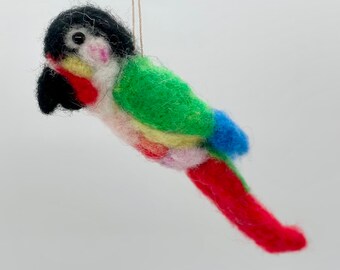 Hand Shaped Needle Felted Green Cheek Conure Ornament Figurine