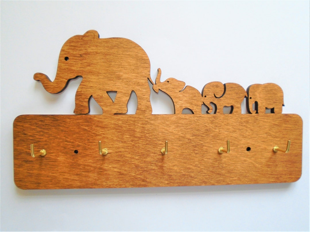 Wooden Elephant Key Holder Cut Elephants Mum and 3 Babies 5 Etsy