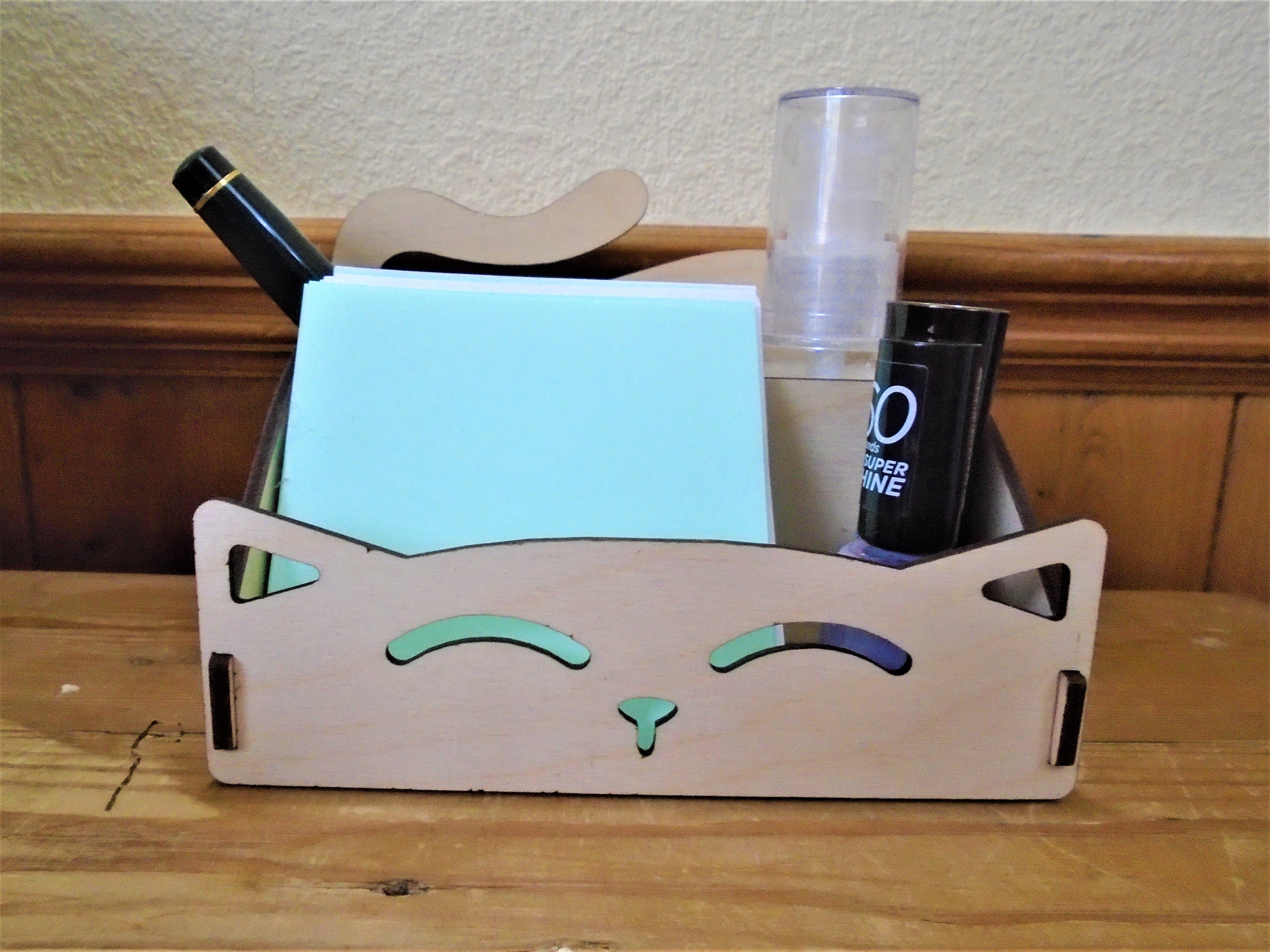 Cat Wooden Desk Tidy Make up Tidy Organiser Bits and Bobs Etsy UK