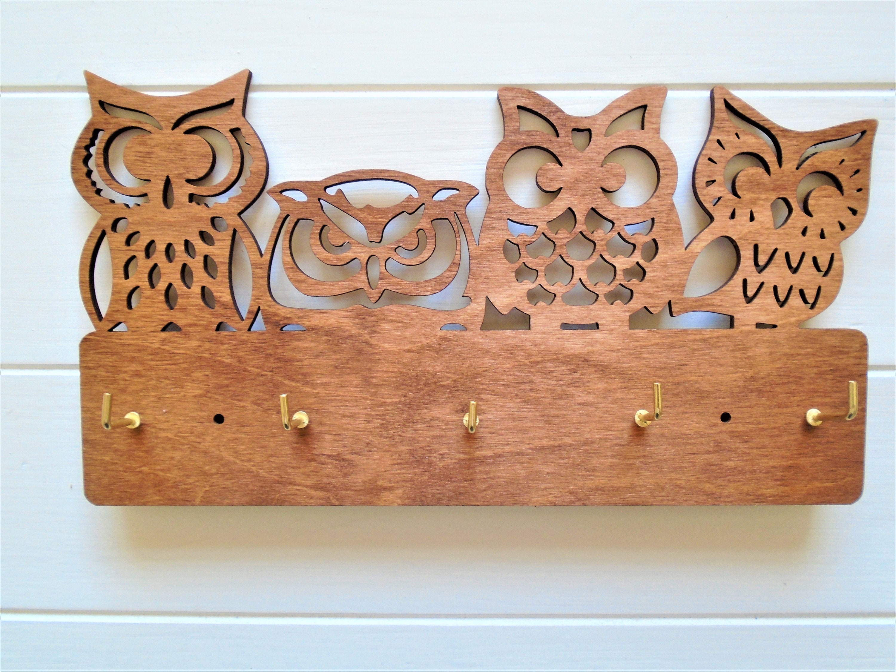 Wooden Owl Key Holder Laser Cut Complete With 5 Hooks New Etsy