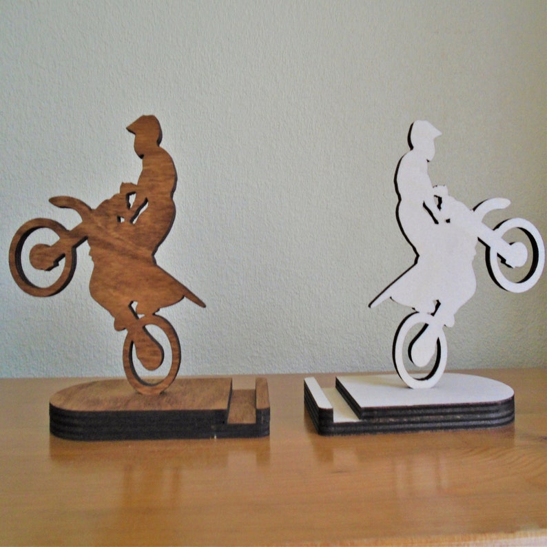 Motor Cross scrambling sports teenagers phone holder free standing kids adults phone accessory gift Dirt bike wooden mobile phone stand
