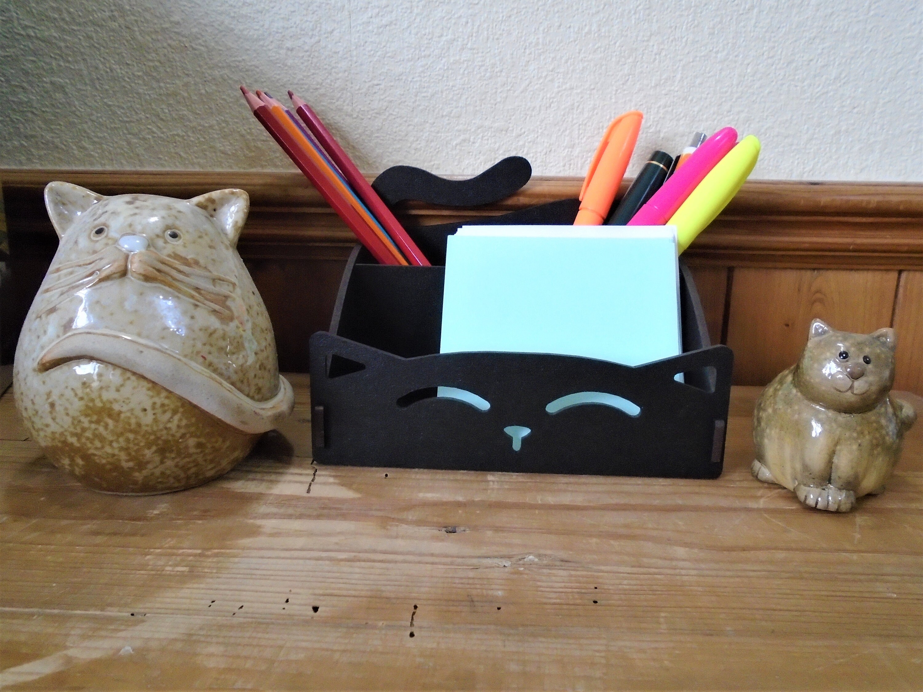 Cat wooden desk tidy make up tidy organiser bits and bobs Etsy