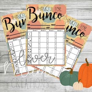 Thankful for Bunco Score Sheets, Thanksgiving Bunco Score Cards, Thanksgiving Bunco