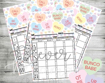 Conversation Heart Bunco Score Sheets