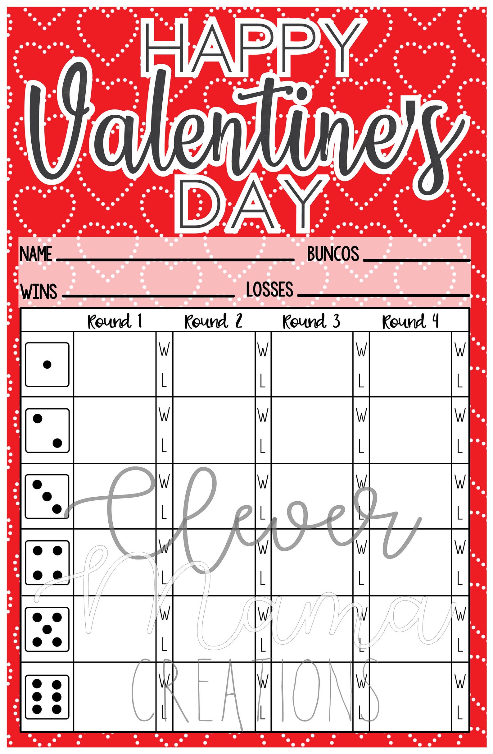 Happy Valentines Day Bunco Score Sheet - Etsy