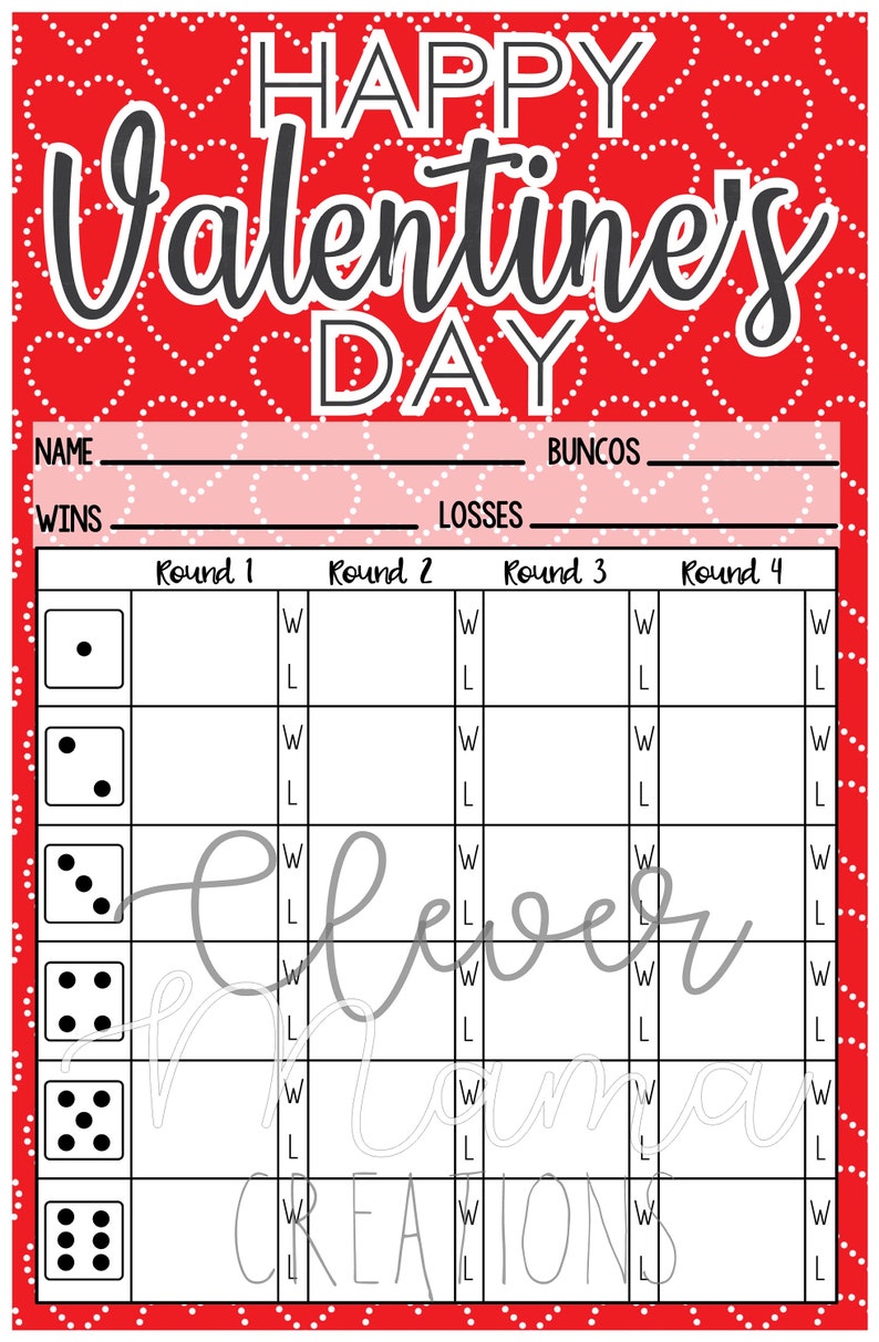 Happy Valentines Day Bunco Score Sheet Etsy