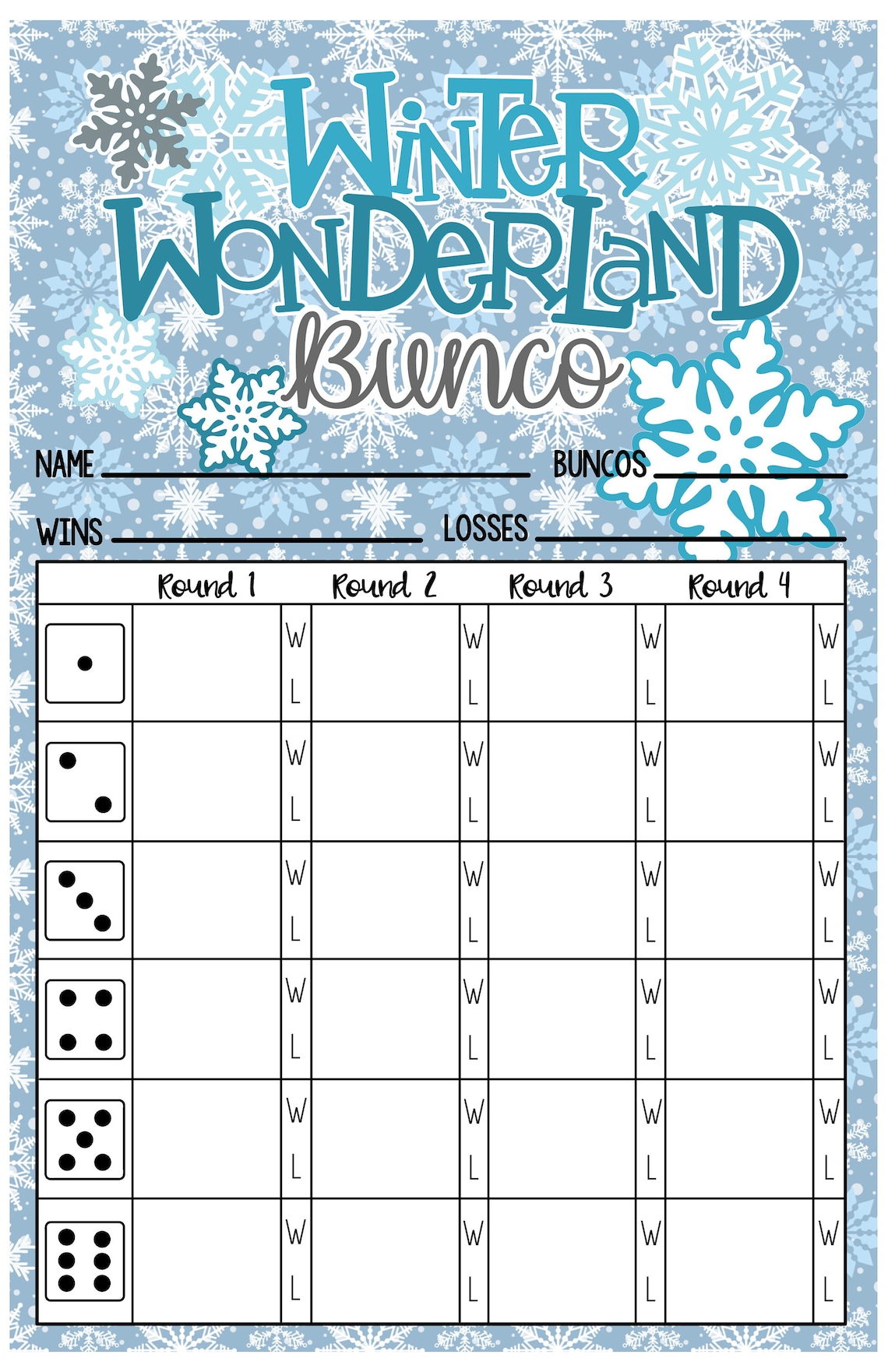 Winter Wonderland Bunco Scoresheets - Etsy