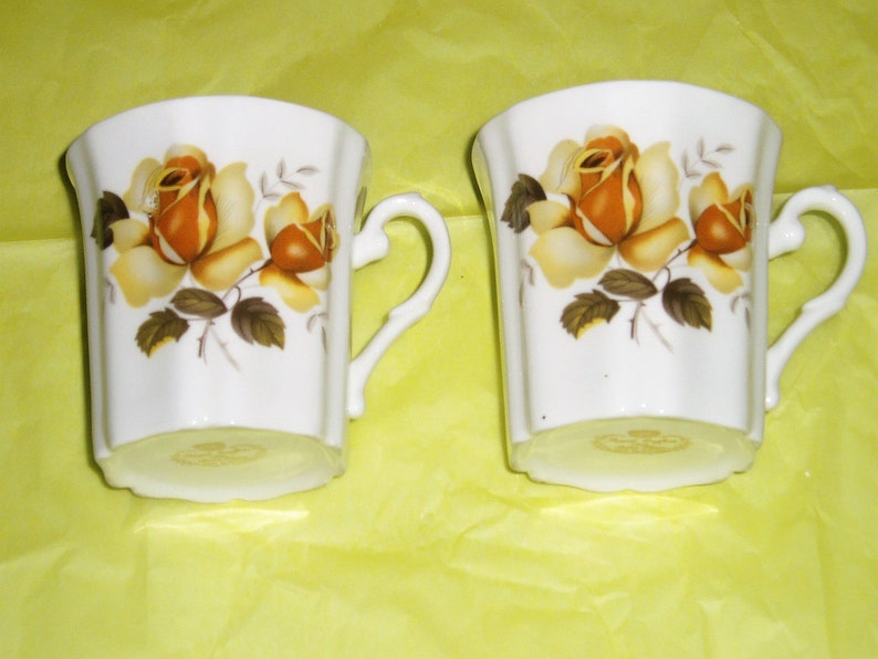fine bone china set of two teacup Royal Grafton cups multi floral china yellow rose cups Royal Grafton china floral china cups