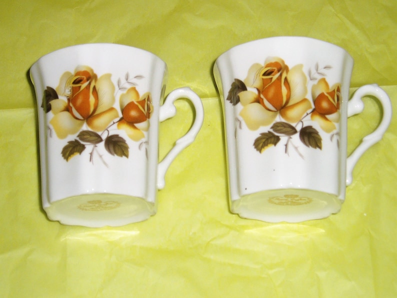 fine bone china set of two teacup Royal Grafton cups multi floral china yellow rose cups Royal Grafton china floral china cups