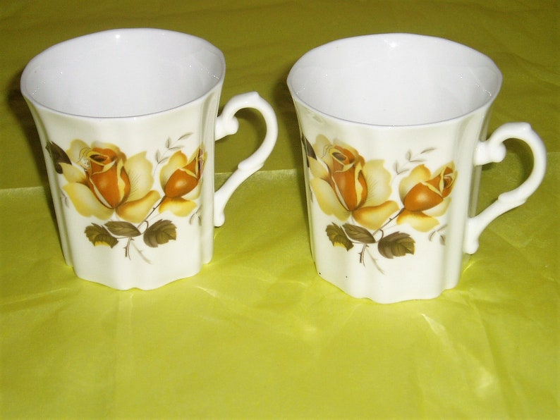 fine bone china set of two teacup Royal Grafton cups multi floral china yellow rose cups Royal Grafton china floral china cups
