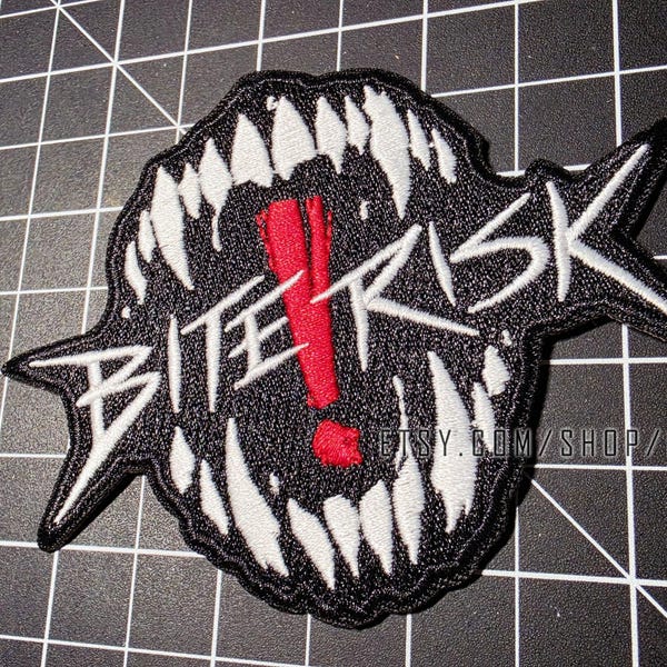 BITE RISK Monster Maw Teeth Punk Horror Iron-On Embroider Patch