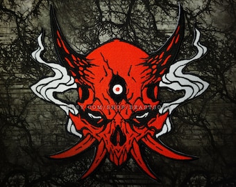 XL Oni Skull Iron-On Embroider Back Patch