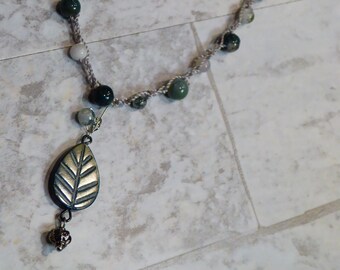 Semi-Precious Stones Necklace - Green - Gray -