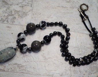 Autumn / Winter Necklace - Black and Gray Stones - Bead Crochet