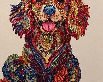 Puppy Dog Diamond Art Painting, 10"x10", FRAMED, FINISHED PRODUCT, #32724C