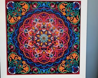 Mandala luminoso, pittura artistica con diamanti, 10x10", PRODOTTO FINITO CON CORNICE