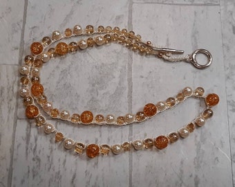 TANGERINE CRYSTALS NECKLACE - Bohemian Style - Bead Crochet