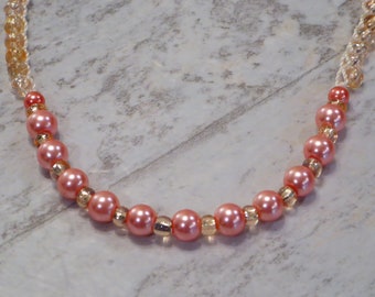 Pink Pearl Necklace - Bead Crochet - Bohemian Style - Gift for Mom - Date Night