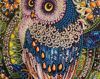 Stunning Owl Diamond Art Paintings, 10"x10", FRAMED, FINISHED PRODUCT, #22124A