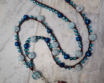 Blue Mint Shell Necklace - Crackle Quartz