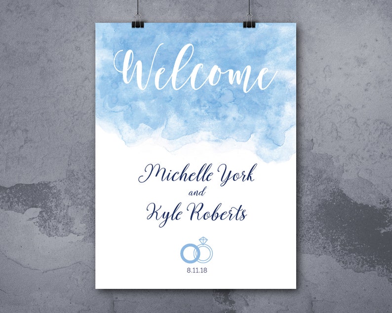 Wedding Welcome Sign Periwinkle Blue Calligraphy 11x17 Customizable Printable image 2